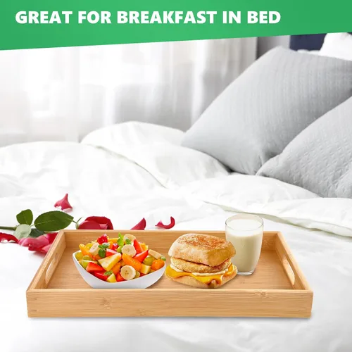 Miniatura 4 de Bandejas de bambú para comer en el sofá, platos de fiesta para servir alimentos, bandeja decorativa para encimera de cocina rectangular