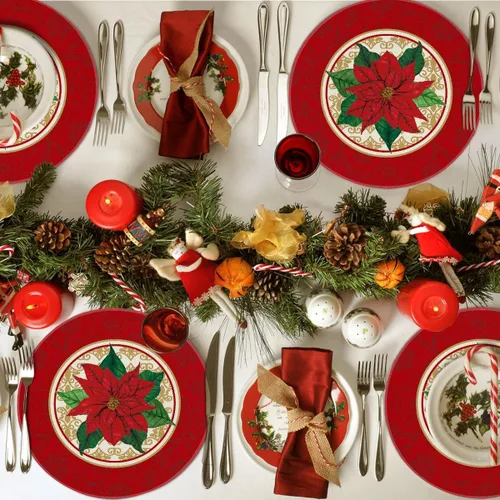 Miniatura 4 de Artoid Mode Juego de 4 manteles individuales redondos de Navidad con acuarela de Poinsettia roja, 15 pulgadas, alfombrillas de mesa redondas
