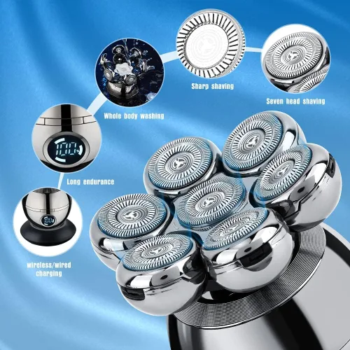 Miniatura 3 de Afeitadoras de cabeza para hombres calvos, afeitadora eléctrica 6 en 1 para hombre, afeitadora eléctrica en seco húmedo y seco, inalámbrica, 7D