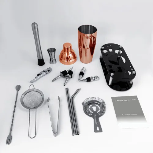 Miniatura 4 de Juego de Coctelera para Bartender con Soporte - Juego de Herramientas de Bar de 16 Piezas, Juego Mezclador de Bebidas Incluye: Cocteleras, Jigger