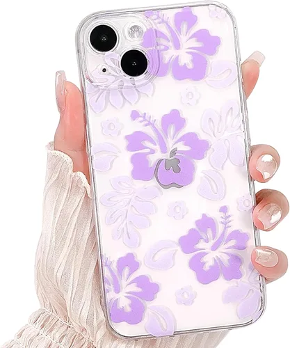 Miniatura 8 de Lovmooful Funda compatible con iPhone 14, bonito diseño transparente de flores de hibisco con estampado floral para niñas y mujeres, TPU suave a
