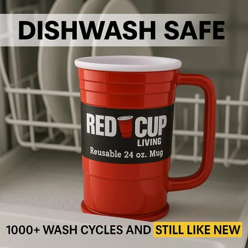 Miniatura 7 de Red Cup Living Vaso de vidrio de fiesta de 24 onzas – Taza de fiesta irrompible reutilizable para bebidas frías y calientes, vasos de verano