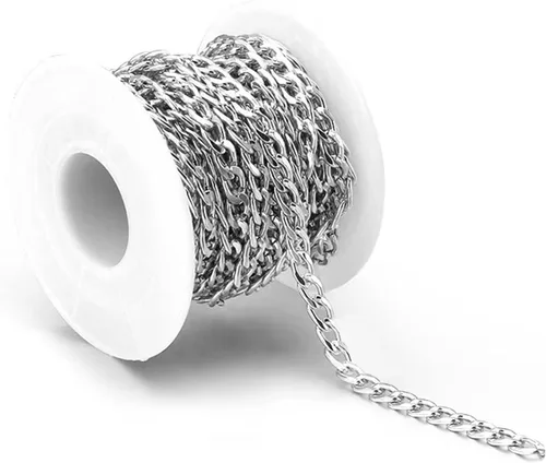 Miniatura 27 de N/C Cadenas de aluminio de 15 pies de eslabones de perlas de imitación, cadena de eslabones trenzados, cadenas de cable cruzado con colgante