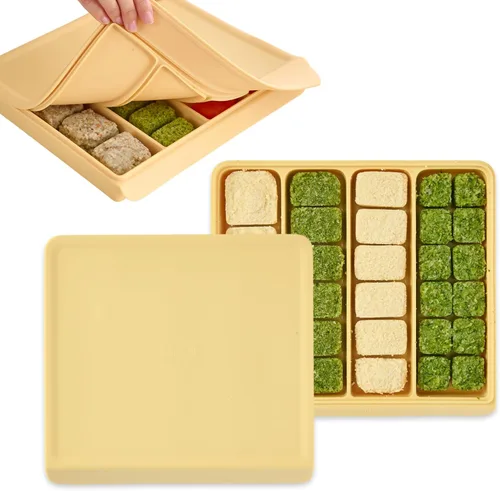 Miniatura 8 de Recipiente de silicona para almacenamiento de alimentos para bebés con tapa, 26 onzas, 4 compartimentos, apilable, preparación de comidas