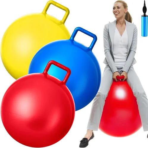 Miniatura 14 de Lewtemi 3 pelotas rebotadoras de 29 pulgadas con asa, bola de salto de tolva al aire libre y bomba de aire para ejercicio deportivo
