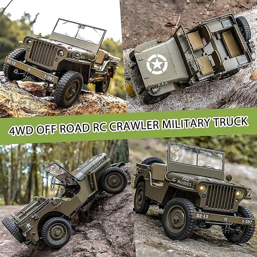 Miniatura 4 de FMS RocHobby - Vehículo RC 1/12 1941 MB Scaler Willys Jeep Control Remoto Crawler Camión Militar 4x4 Todoterreno con Transmisor, Batería y Cargador