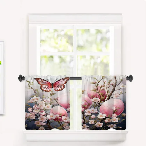Miniatura 137 de Cortinas opacas de cocina con pintura al óleo de Europa rosa y negra para ventanas, cenefas opacas modernas de torre Eiffel de poliéster multicapa