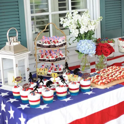 Miniatura 3 de 36 piezas de adornos para cupcakes de pelota de rugby, trofeo de fútbol americano, selecciones de cupcakes de fútbol americano, decoración