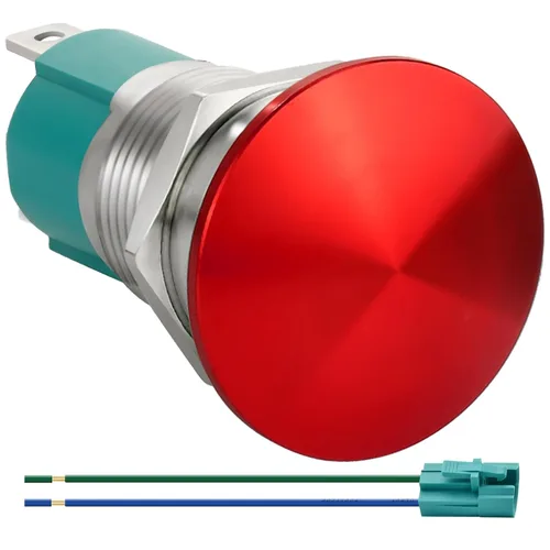 Miniatura 9 de Interruptor de botón de cierre de 10 Amp, 16 mm, con cabeza de hongo roja, impermeable, DC12V 24V 110V/120V 250VAC, SPST, de acero inoxidable