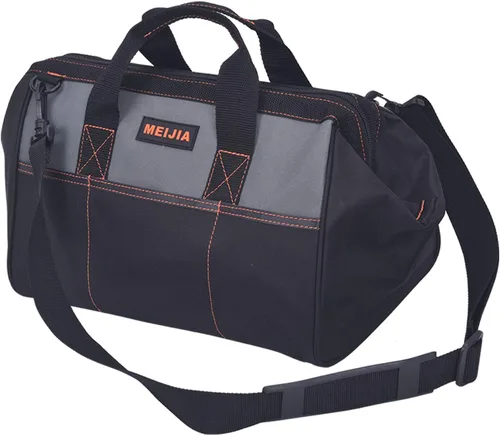MEIJIA Bolsa de herramientas portátil impermeable, boca ancha abierta, múltiples bolsillos interiores para almacenamiento de herramientas con correa