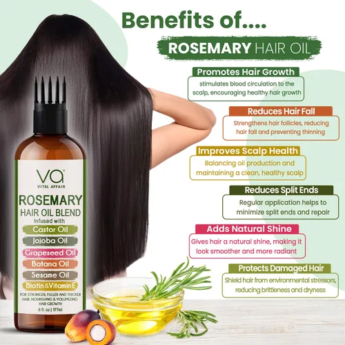 Miniatura 7 de VITAL AFFAIR Mezcla de aceite de romero puro para el crecimiento del cabello con ricino, batana, aceite de jojoba infundido con biotina y vitamina