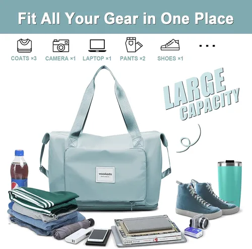 Miniatura 3 de WOOMADA Bolsa de viaje plegable, bolsas de fin de semana para mujer, bolsa de mano con espacio expandible, bolsas de transporte para aviones