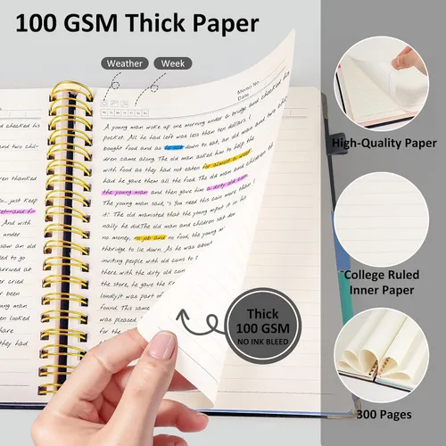 Miniatura 6 de Cuaderno de espiral con tapa dura, cuadernos B5 grandes de 8"x10", con divisores extraíbles y pestañas, 300 páginas, cuaderno de 5 asignaturas