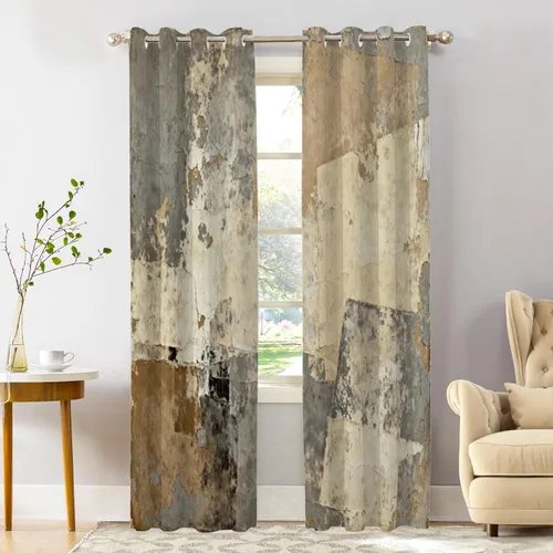 Miniatura 81 de Shrahala Beige and Orange Abstract Art Brushstrokes Blackout Curtain Tiers, Abstract Oil Paint Kitchen Valance Light Blocking Tier Drapes with Rod