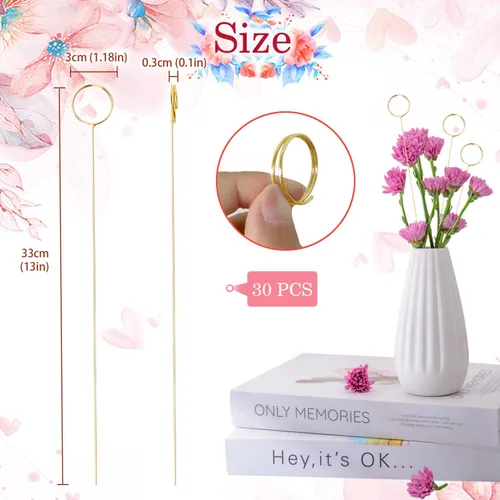 Miniatura 2 de 30 púas florales de alambre de metal de 13 pulgadas de alambre floral para tarjetas, soporte para notas de fotos, soporte para tarjetas de nombre