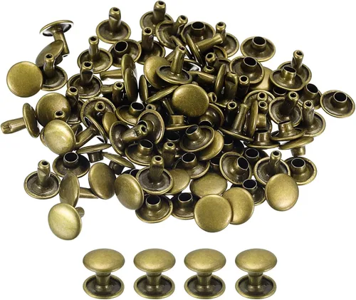 Miniatura 16 de uxcell 100 juegos de remaches de cuero, remaches de doble tapa de 0.236 x 0.315 pulgadas, remaches de metal para reparación de cuero, manualidades