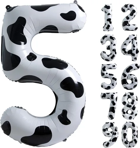 Miniatura 12 de Suministros de decoración de cumpleaños de globos con estampado de vaca, globo número 0 de 40 pulgadas, decoraciones de fiesta de cumpleaños