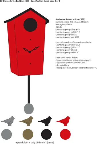 Miniatura 6 de KOOKOO Birdhouse Red Limited Edition, reloj de cuco de diseño moderno con 12 voces naturales de pájaros o llamada de cuco Rojo