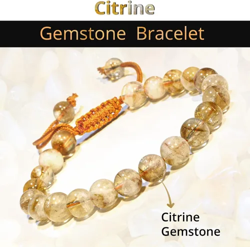 Miniatura 134 de Adjustable Crystal Bracelet – Gemstone Bead Bracelet with Adjustable Macrame String – Chic Gemstone Bracelet for Men and Women – 8mm Round Healing