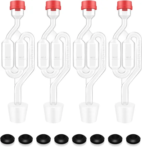 Miniatura 8 de Set de esclusas de aire con burbujas, 4 esclusas para fermentación, 4 tapones de perforación #6 y 8 gomas de esclusa, utilizado para fermentar vino