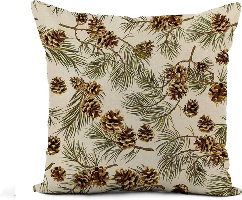 rouihot Funda de almohada de lino con diseño de piñas de pino, aspecto realista, estilo vintage, piña, invierno, 16 x 16 pulgadas, decoración del