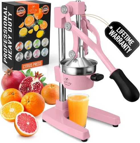 Zulay Kitchen Exprimidor de hierro fundido, exprimidor manual resistente con coladores desmontables para una fácil limpieza, prensa de jugo de