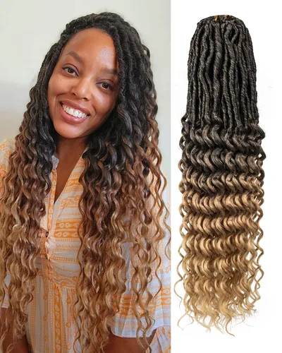 Miniatura 19 de Cabello de Ganchillo Faux Locs de Onda Profunda - 24 Pulgadas 8 Paquetes Pre-Enrollado Negro Natural 112 Hebras Extensiones de Cabello Sintético
