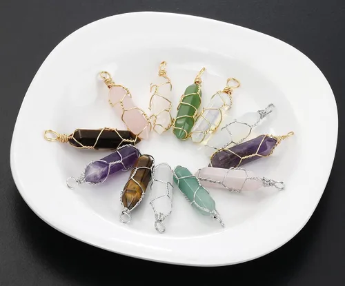 Miniatura 4 de Lezam 24 piezas de dijes de cristal de curación para mujeres, piedras naturales de cuarzo de chakra, dijes hexagonales de piedra preciosa a granel