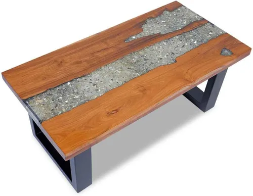 Miniatura 6 de vidaXL Mesa de centro de madera maciza de teca y mango hecha a mano con decoración de resina transparente, estilo industrial, multicolor, 39.4 x