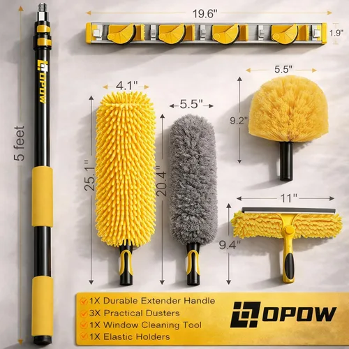 Miniatura 6 de Kits de plumero de techo alto de 20 pies con poste de extensión resistente de 5 a 12 pies, plumero de alto alcance para limpieza, plumero de plumas
