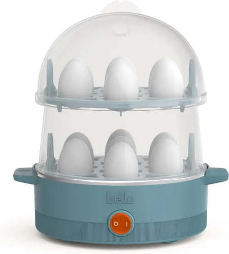 Miniatura 9 de BELLA - Cocedor eléctrico para huevos de 360 V, bandeja doble para 14 huevos y apagado automático, escalfados, revueltos, duros, a medio cocer