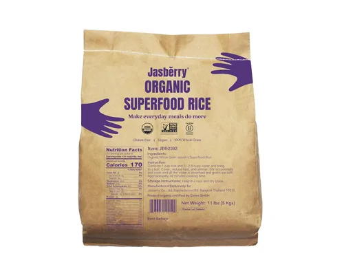 Jasberry - Arroz orgánico superalimentario, arroz morado de grano entero suave y aromático, alto en antioxidantes, sin OMG, sin gluten, fácil de