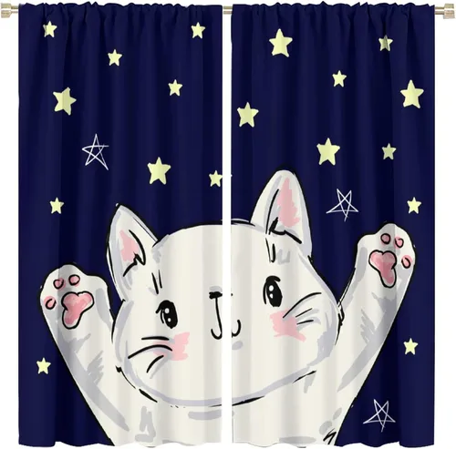 Miniatura 10 de Cortinas opacas de gato abstracto, arte simple, universo planeta, dibujos animados, lindo, divertido, colorido, gato, azul, niños, niñas, niños