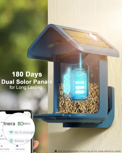 Miniatura 3 de Alimentador para pájaros con cámara con energía solar: Alimentador inteligente para pájaros con cámara de 2K de alimentación en vivo para el patio
