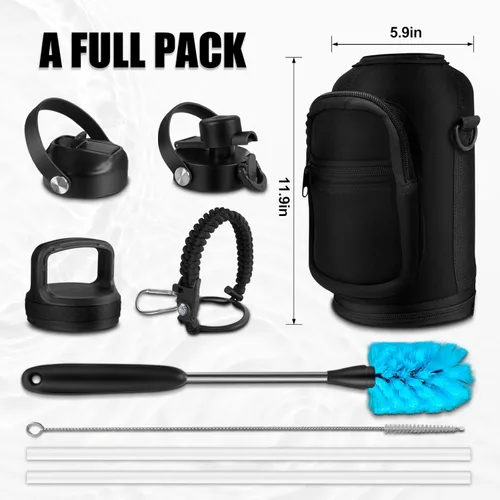 Miniatura 5 de ABOTOCUP Botella de agua de 64 onzas con recubrimiento en polvo, botella de agua aislada de acero inoxidable con tapas de popote y asa de paracord