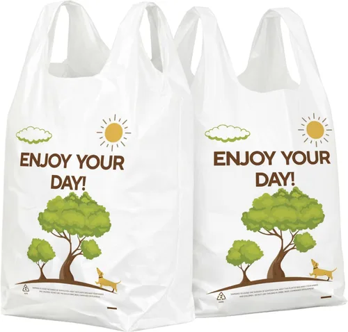 Miniatura 8 de YoYoRain 1000 piezas de bolsas de camiseta blancas "Thank You" – Bolsas de compras reutilizables y desechables para comestibles y supermercado