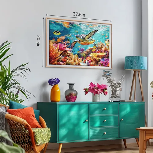 Miniatura 2 de Rompecabezas para adultos de 1000 piezas – Ocean Beach Sea Turtle Coral – Rompecabezas de 1000 piezas con letras en la parte posterior