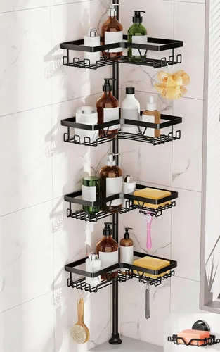 Miniatura 10 de KEGII Juego de 2 soportes para cepillos de dientes de montaje en pared con poste de tensión, organizador de baño inoxidable con soporte para jabón