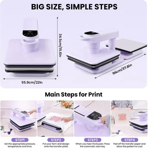 Miniatura 2 de Máquina de prensa de calor automática de doble banco de trabajo, 360° Swing Away 15x15 prensa inteligente para camisetas con liberación automática