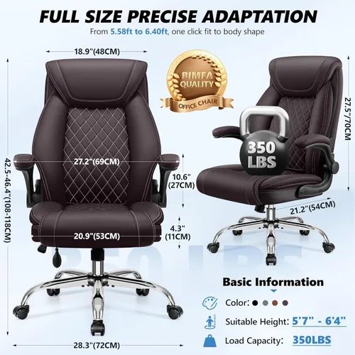 Miniatura 3 de Silla de oficina, silla de escritorio ergonómica grande y alta, silla ejecutiva de cuero para computadora con soporte lumbar ajustable, cómoda silla