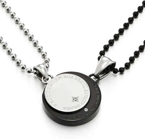 Un par collar de parejas los amantes acero luna y sol colgante con circonita cúbica para hombre mujer amigos