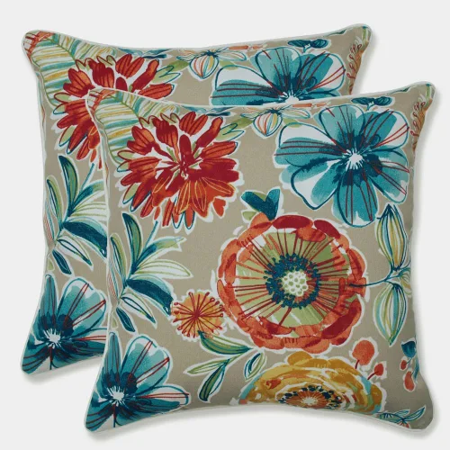 Miniatura 50 de Pillow Perfect - Cojines decorativos florales brillantes para interiores/exteriores, 2 unidades, lumbar - 11.5 x 18.5 pulgadas, verde/rojo Zoe