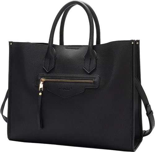 Bolso de mano para mujer, impermeable, de piel sintética, maletín de negocios, gran capacidad, bolso de hombro, bolsa de trabajo de oficina, negro
