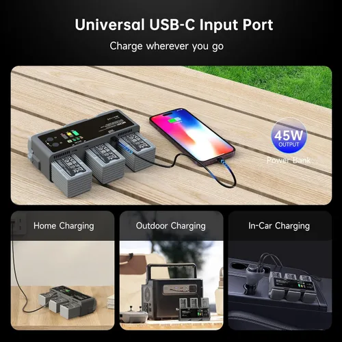 Miniatura 6 de LIMETA Hub de carga de batería inteligente Air 3s, carga rápida USB-C de 200 W para baterías de vuelo inteligente DJI Air 3 Series Plus Paralelo