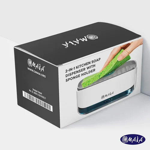 Miniatura 3 de OMAIA Dispensador de jabón para platos 2 en 1 con soporte para esponja, dispositivo de cocina inteligente, organizador de encimera de fregadero