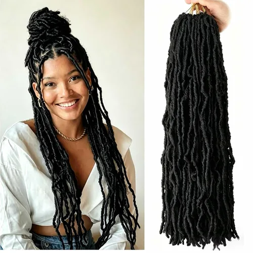 Miniatura 8 de Mytarku 8 paquetes de rastas suaves de 24 pulgadas con extremos rizados, rastas de pelo sintético de ganchillo bohemias para mujeres rastas de 1b