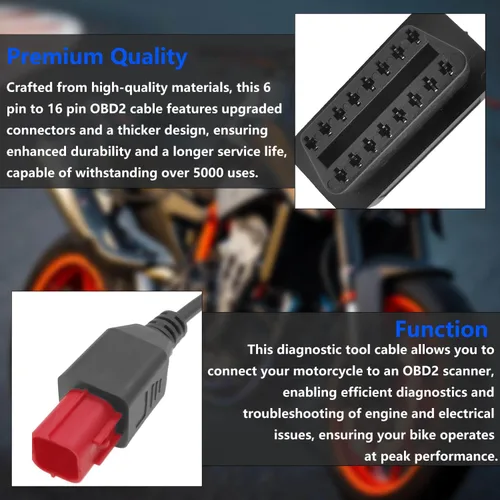 Miniatura 6 de Cable adaptador OBD2 de 6 pines, compatible con Guzzi Suzuki, Yamaha, Davidson, Piaggio, Vespa, motocicleta, OBD, cable adaptador de escáner
