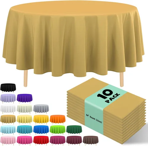 Miniatura 13 de Paquete de 10 manteles desechables de plástico premium de 54 x 108 pulgadas, mantel rectangular para mesa, para cumpleaños, bodas, Navidad, Beige