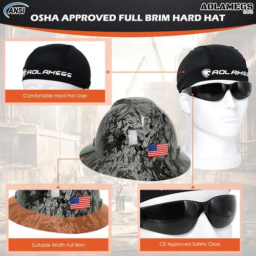 Miniatura 2 de Stylish Carbon Fiber Pattern Full Brim Hard Hat with Hard Hat Liner and Safety Visor Kit - ANSI Z89.1 Type 1 Class C OSHA Approved Construction Hard
