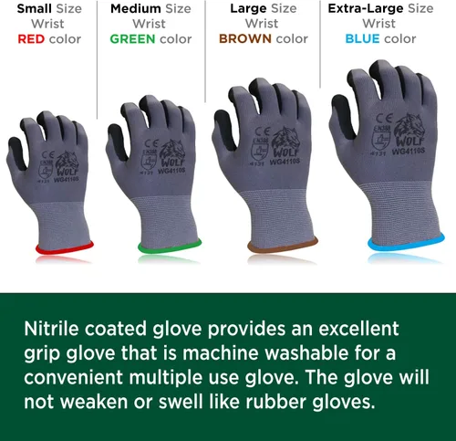 Miniatura 6 de WOLF Guantes de nitrilo ultradelgados con palma de espuma recubierta con agarre adhesivo, multiusos